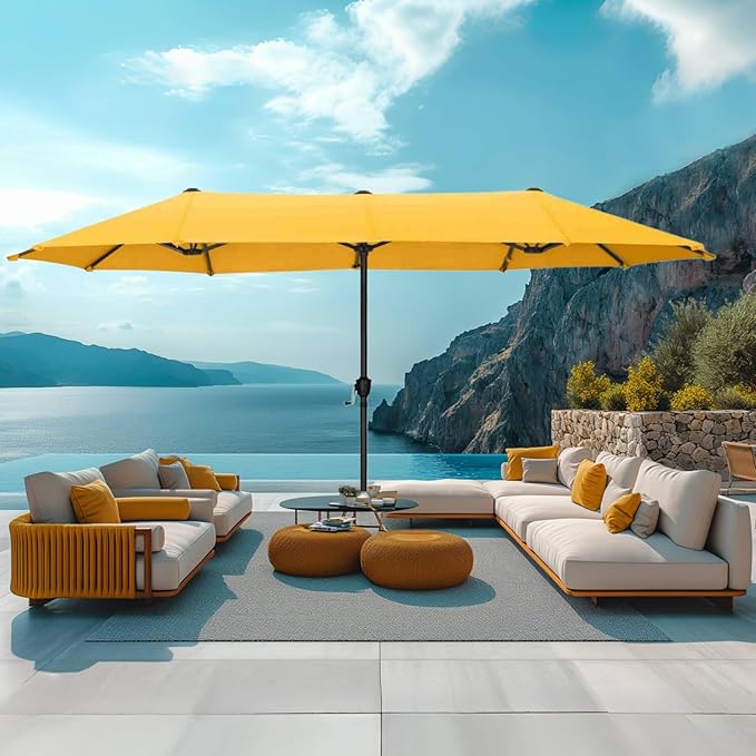 MFSTUDIO 13ft Outdoor Patio Umbrella, Double Sided Large Rectangular Umbrella Market Table Twin Triple Rectangle Umbrellas with Crank Handle for Outside Picnic Backyard Deck Pool (no base)
