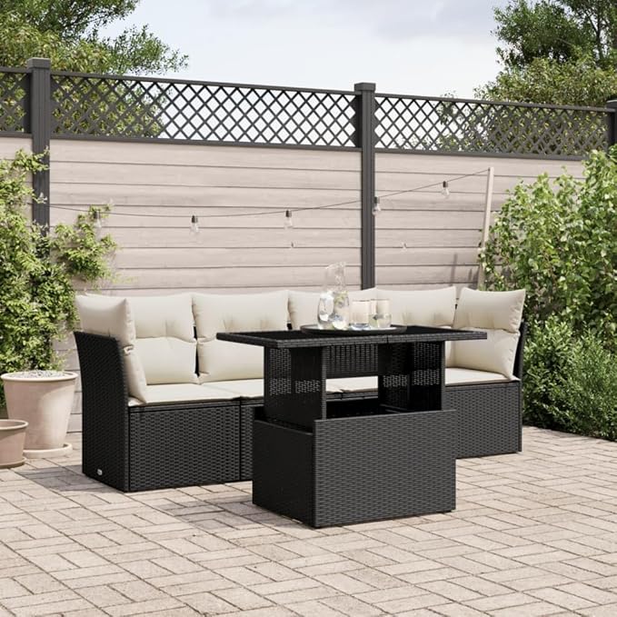 Garden Sofa Set Black and Cream White Patio Conversation Set Yard Furniture for Gardens Decks