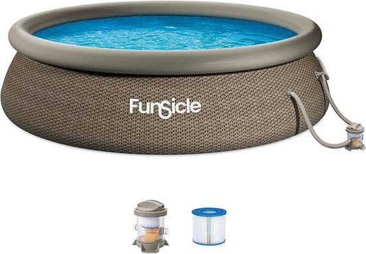 Funsicle Quickset Designer 12' x 36" Round Above Ground Swimming Pool, with FiltraBoost 800 GPH Filter Pump, Type D Filter Cartridge & Repair Patch, Triple Basketweave Print