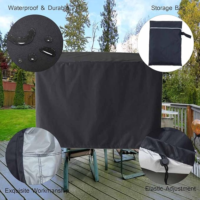 FLR 48x48x29in Patio Table Cover Square Black Waterproof Outdoor Dinner Protector Dust-Proof Table Desk Cover Furniture Covers with Storage Bags for Garden Outdoor Indoor Furniture