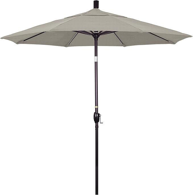 California Umbrella 7.5' Round Aluminum Market Umbrella, Crank Lift, Push Button Tilt, Bronze Pole, Sunbrella Spectrum Dove