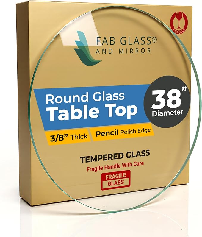 38" Inch Round Glass Table Top 3/8" Thick Pencil Polish Edge Tempered by Fab Glass and Mirror