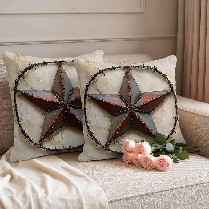 Texas Star Vintage Waterproof Outdoor Pillow Covers Set of 2 Home Decor, Abstract Country Stars Modern Pillowcase Patio Pillow Covers for Couch Bench Furniture Garden 16x16in