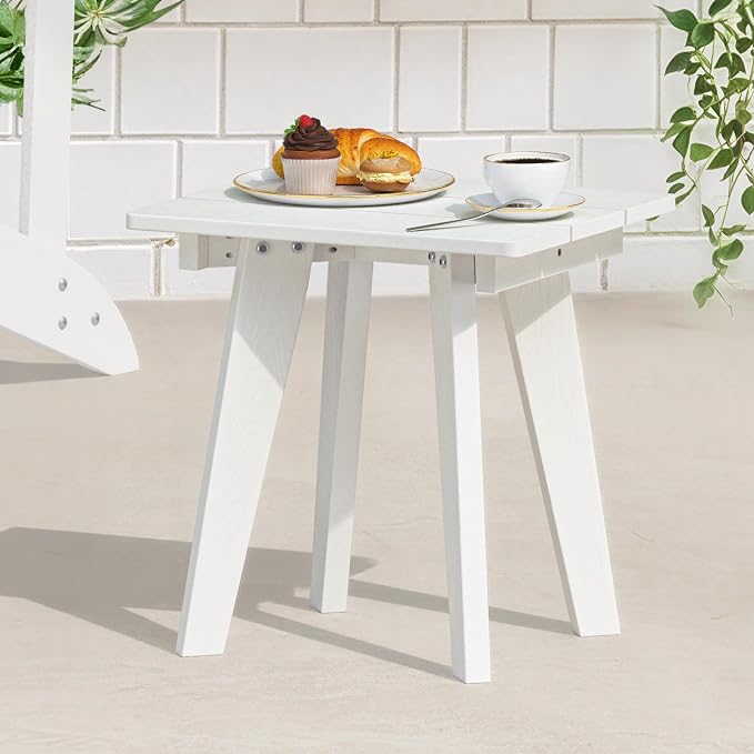 Outdoor Side Table, HDPE Weather Resistant Small Patio Table for Porch and Balcony, 200 LBS Capacity Heavy Duty Small Outdoor Table for Backyard and Pool, Easy Maintenance, White