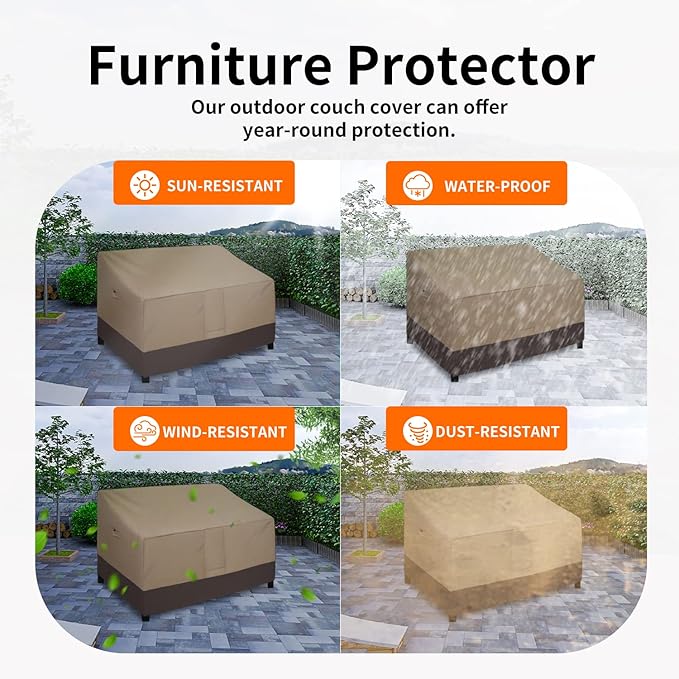 Easy-Going Waterproof Outdoor Loveseat Protect, Heavy Duty 2-Seater Patio Couch Windproof Furniture Cover with Air Vent (58Wx32.5Dx31H inch, Camel/Dark Brown)