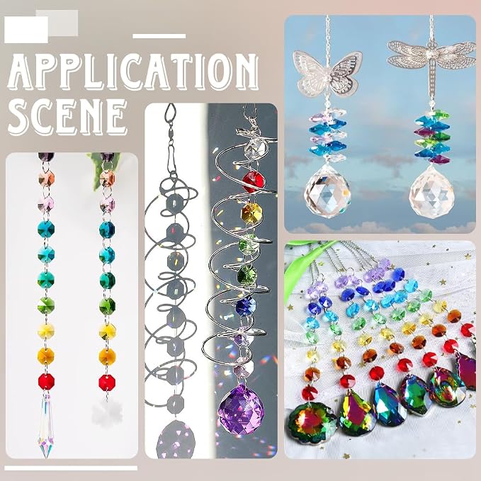 1 Box 120Pcs 10 Colors 14mm Crystal Glass Octagon Beads Colorful Suncatcher Beads Bulk 2 Hole Prism Chandelier Replacement Connector Faceted Spacers for DIY Lamp Hanging Pendant Jewelry Craft