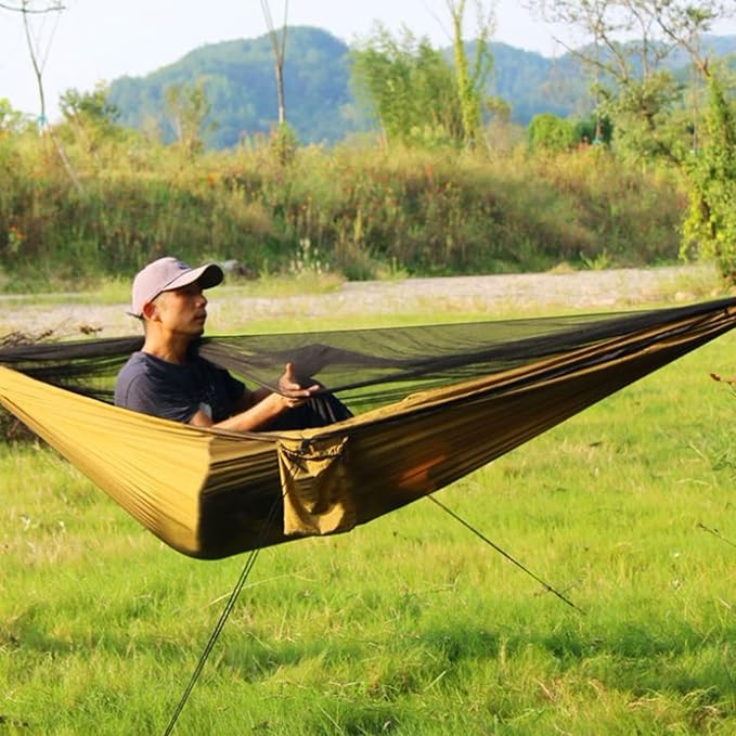 Polyester Hammock with Mesh Outdoor Camping Lightweight Multi-Purpose Large Space Easy to Install Hammock