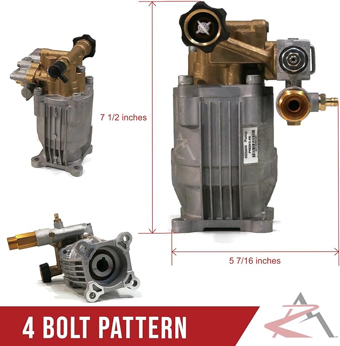 The ROP Shop 3000 PSI Horizontal Brass Head Power Pressure Washer Water Pump, 2.5 GPM, 3/4" Shaft with Keyway & Chemical Hose