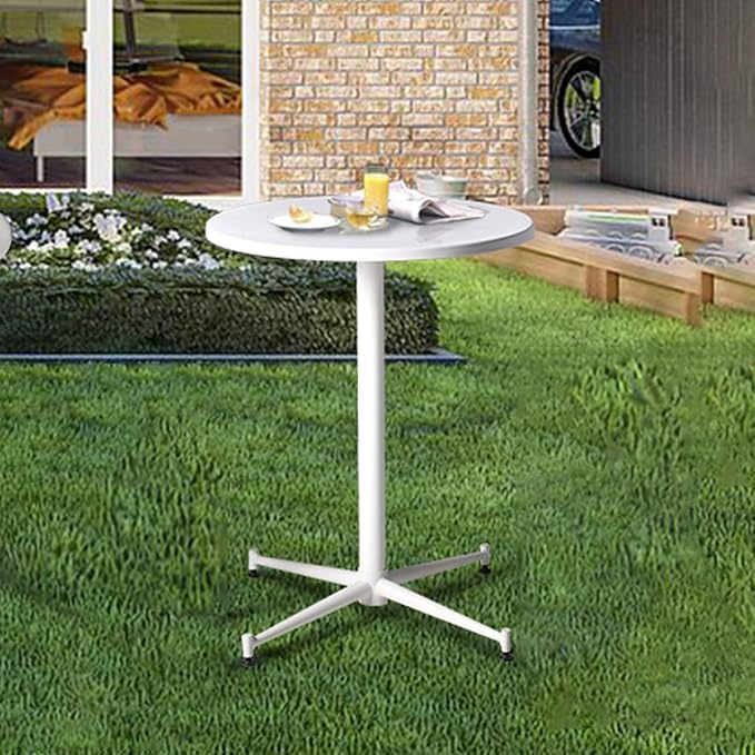 LOKKHAN Premium Steel Patio Backyard Dining Table, Indoor-Outdoor Garden Cafe Bar Table, Heavy Duty Round Metal Side Table, White, Waterproof, (23.62" Diax29.5 H)