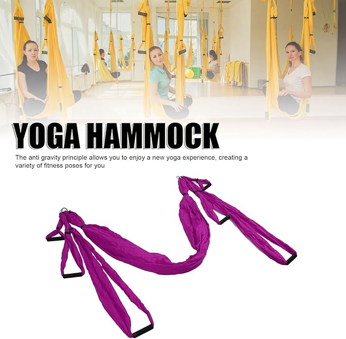 Aerial Yoga Swing Set, Polyester Cotton Yoga Hammock Set, Adjustable Improve Flexibility Yoga Hammock for Physical Exercise (Purple)