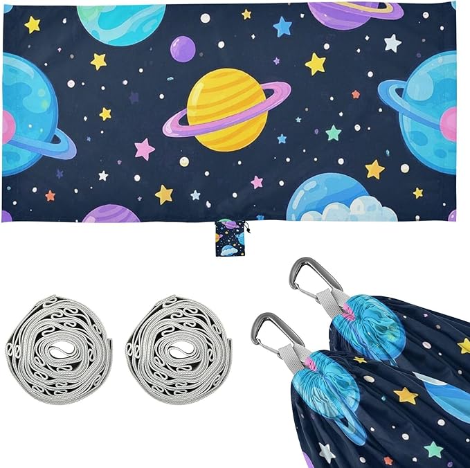 Cartoon Cute Colorful Planet 330lb Capacity Outdoor Hammock with Hanging Rope Cloth Hammock for Outside Beach Patio Garden Silla colgante para Patio Exterior