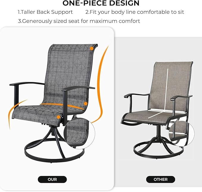 Grand patio 5-Piece Outdoor Furniture Conversation Sets with 32 Inch CSA Approved 40000 BTU Heat Propane Gas Fire Pit Table Outdoor Swivel Rocking Chair 4-Piece Black & Grey Plaid Dining Chair Set