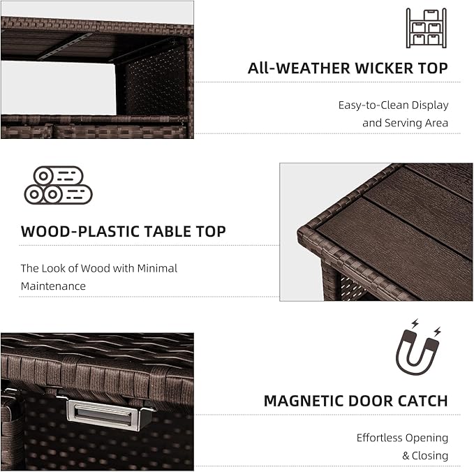 U-MAX Outdoor Grill Table with Storage Kitchen Island Prep Table Rattan Storage Cabinets Outdoor Grill Cart for Patio, Outside, Backyard, Bar, BBQ Serving Cart Cooking Grilling Station