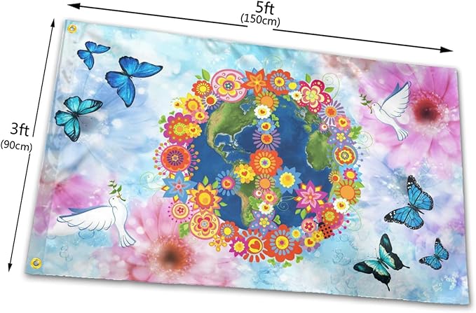 Love Peace Flower Flag 3x5 Ft Outdoor Indoor World Peace Flags Garden Yard Banner Outside Decorative Sign