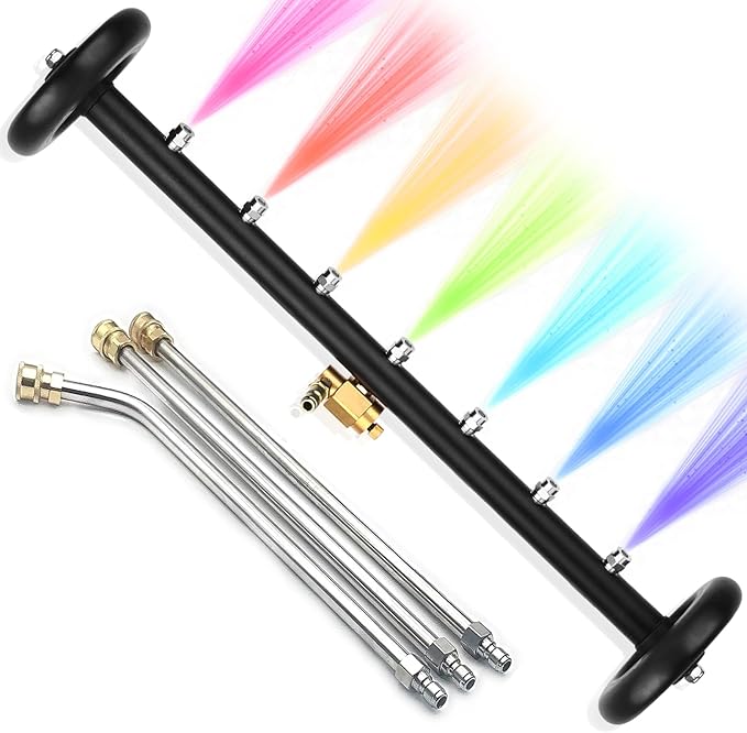 2-in-1 24" Dual-Function Undercarriage Pressure Washer Cleaner, Surface Cleaner for Power Pressure Washer Attachment， Underbody Car Wash Water Broom with 3 Pieces Extension Wand, 4000 PSI