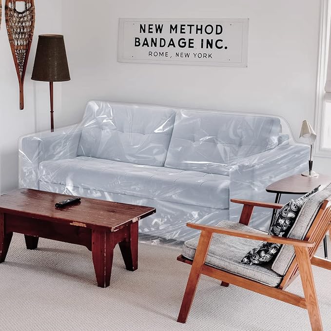 Plastic Loveseat Cover - 84" W x 40" D x 36" RH x 18" FH - Heavy Duty Vinyl, Waterproof, Slipover for Pets & Scratch Proof Furniture Protection