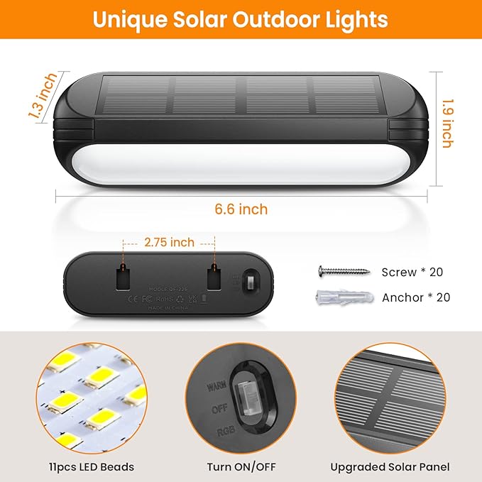 AHAORIGIN Outdoor Solar Lights for Outside, 10 Pack Bright Solar Fence Lights with Multi-Color Changing & Warm White Mode, Upgraded Solar Step Lights Outdoor Waterproof for Garden Deck Post Stair Wall