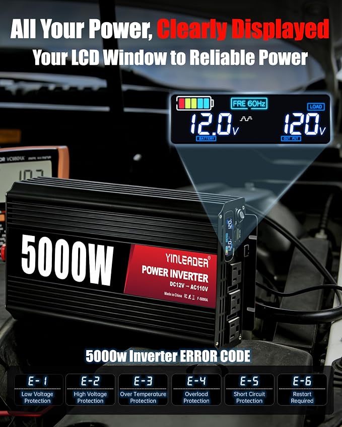 3000 Watt Power Inverter 12V to 110V/120V Converter Peak Power 6000W with 3 AC Outlets,1 USB Port, Remote Controller & LCD Screen DC to AC Inverter for RV Camping Off-Grid Solar Inverter Systems