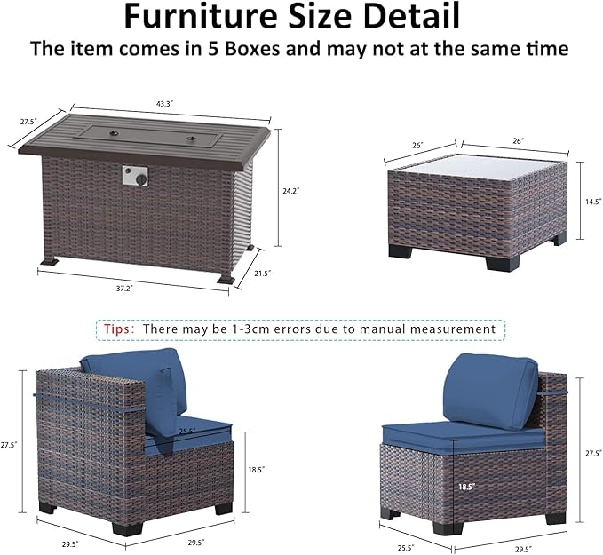11 Pieces Patio Furniture Set with 2 Swivel Chairs Patio Furniture Outdoor Sectional Sofas with 55000 Gas Fire Pit Patio Conversation Set w/7 Cushions