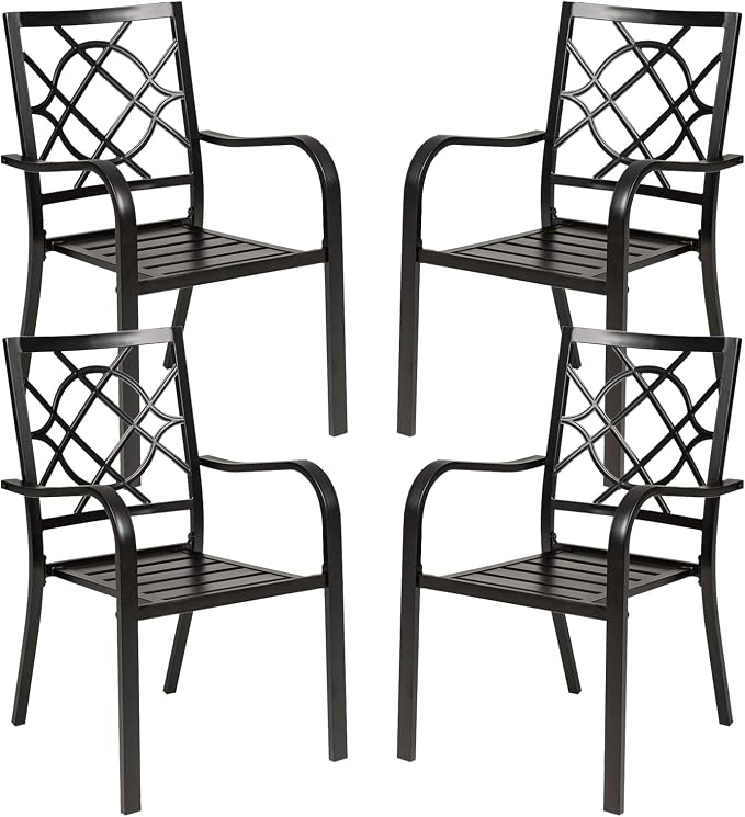 SOLAURA 300 lbs Patio Wrought Iron Chairs of 4, Metal Outdoor Dining Chairs Patio Stackable Bistro Chairs with Armrests for Garden, Lawn, Backyard, Porch, Balcony, Deck