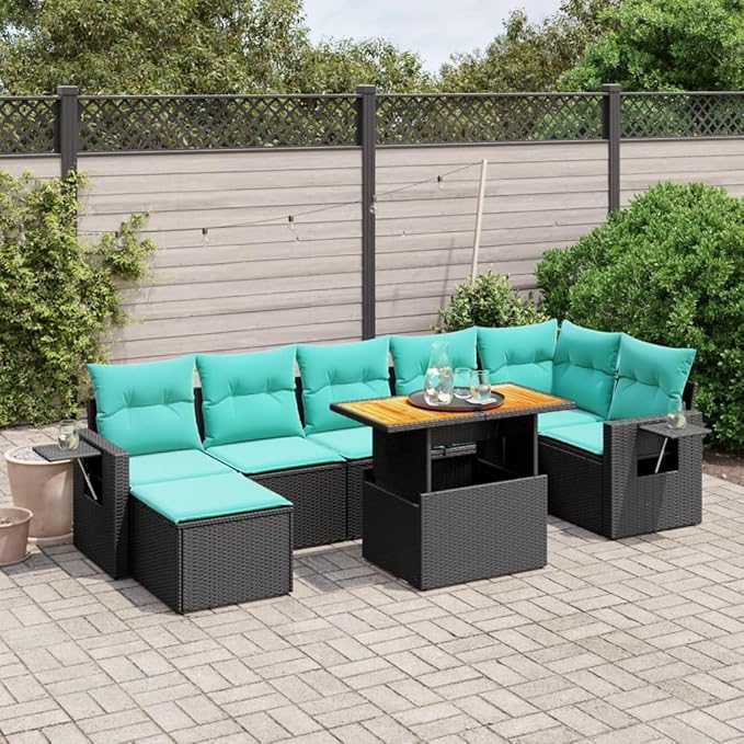 vidaXL Patio Sofa Set with Cushions 8 Piece, Outdoor Conversation Set, Sectional Sofa for Balcony Garden, Modern Style, Black Poly Rattan