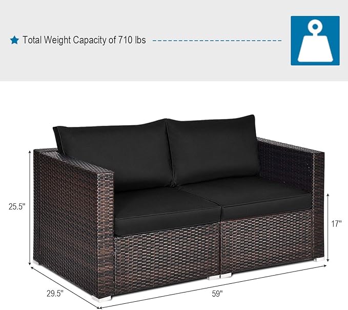COSTWAY 2PCS Patio Rattan Corner Sofa Sectional Furniture Conversation Set