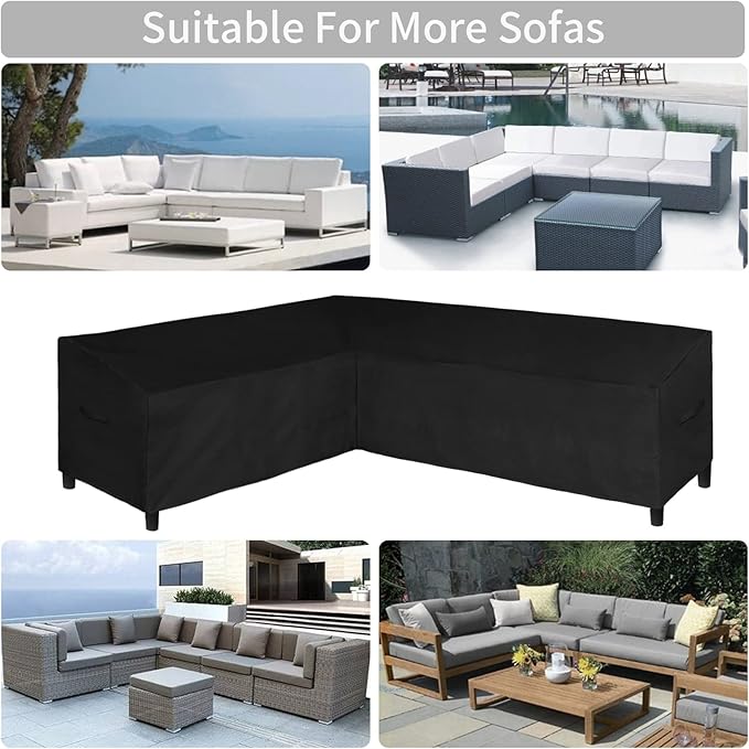 Easy-Going Patio L-Shaped Sectional Sofa Cover, 83“X104 Waterproof Outdoor Sectional Cover, Heavy Duty Garden Furniture Cover with Air Vent (Left Facing, Black)