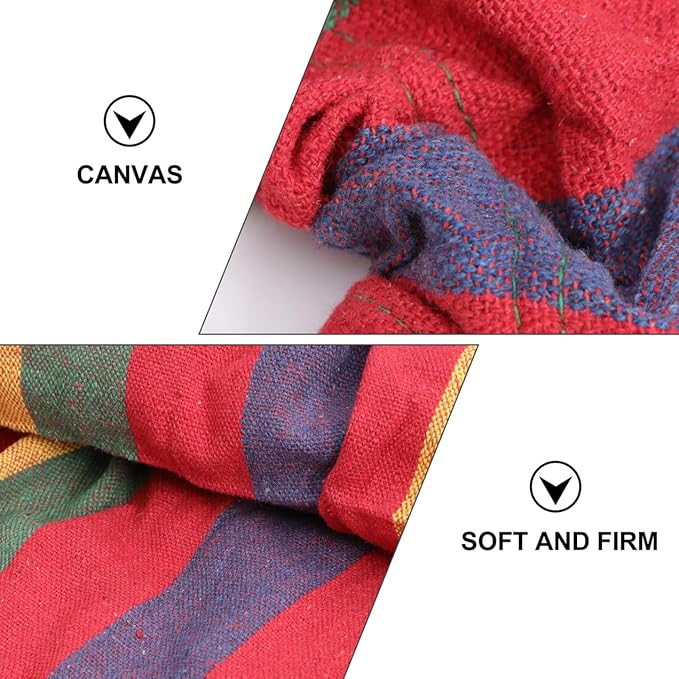 Beaupretty Single Person Rainbow Striped Hammock Outdoor Camping Leisure Swing Widened Cotton Canvas Anti-flip Portable Swing for Patio Garden