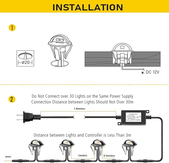 LED Stair Light Low Voltage Waterproof IP65 Outdoor 1-2/5" Recessed Wood LED Deck Lighting Yard Garden Patio Step Landscape Pathway Decor Lamp(1pcs,Warm White)