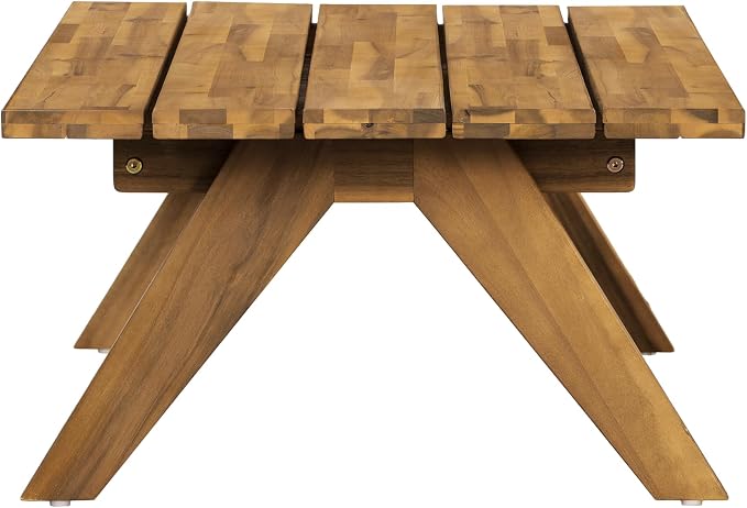 Christopher Knight Home Adele 12.25" Height Outdoor Coffee Table, Acacia Wood Accent Table with Slatted Panel Design, Rectangular Patio Table for Garden Balcony, Low Maintenance Patio Furniture, Teak