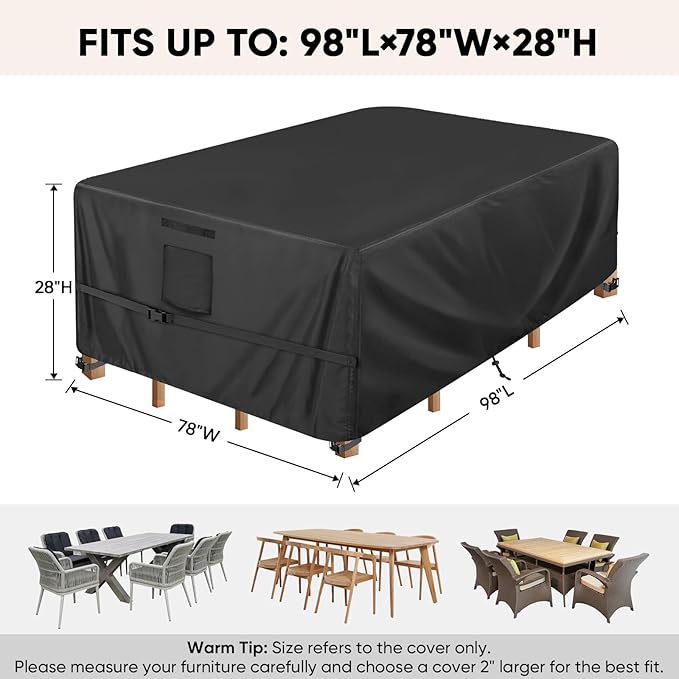 BALEINE Patio Furniture Covers, Outdoor Furniture Covers Waterproof, Heavy Duty Oxford Patio Table Cover for Outdoor Table, Chair, Sofa, Desk (Black, 98"L x 78"W x 28"H)