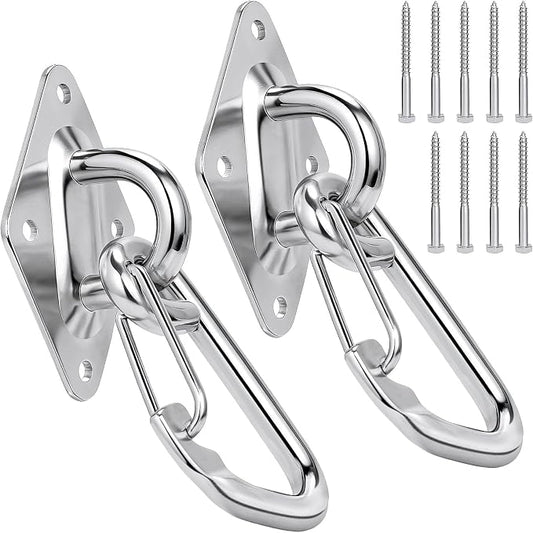 TooTaci 2Pack Hammock Hooks Hanging kit, Heavy Duty M10 Stainless Steel Pad Eye with Closed Snap Hooks, 1700 lbs Capacity Hammock Hanging Kit for Porch Swing Hanging, Wall Ceiling Mount Hanger