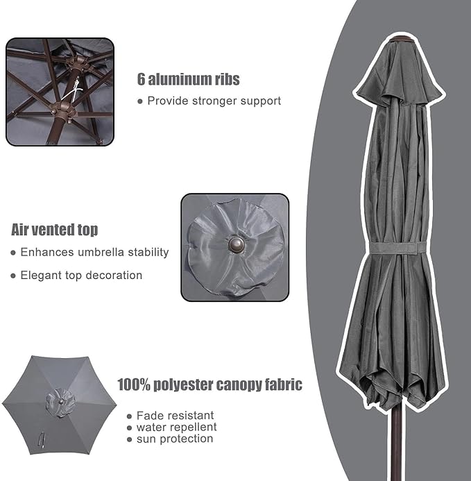 7 ft Black Patio Umbrella, Heavy-Duty Round Outdoor Market Table Patio Umbrella Parasol w/Steel Pole, Tilt Table Umbrella for Pool, Deck & Yard