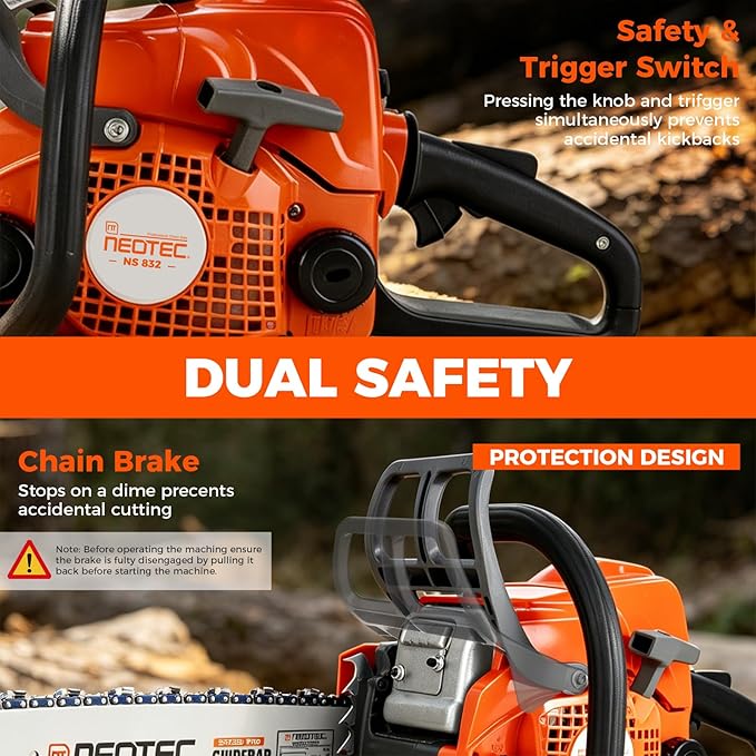 31.8cc Gas Chainsaw, 14 Inch Top Handle Chain Saw, Ergonomic Gas Powered Saw for Home & Outdoor Wood Cutting Tasks, NS832