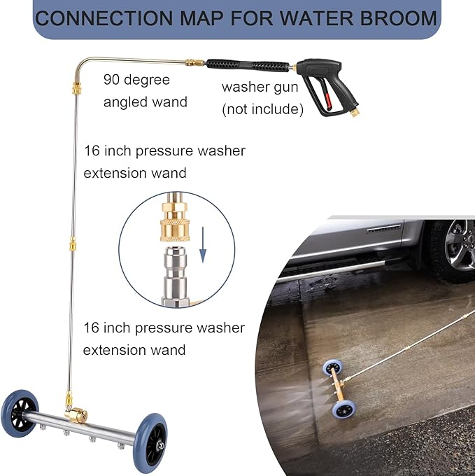 2-in-1 Undercarriage Pressure Washer Attachment – 4000 PSI Broom, 16" – 3 Extension Wands & Rust Prevention