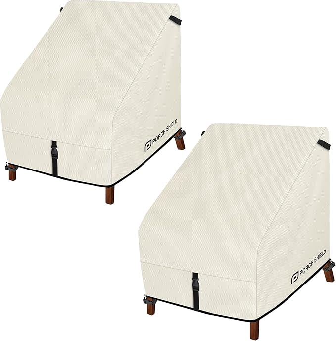Porch Shield Patio Chair Covers - Waterproof Outdoor Lounge Deep Seat Adirondack Chair Cover 2 Pack - 35W x 38D x 34H inch, Beige
