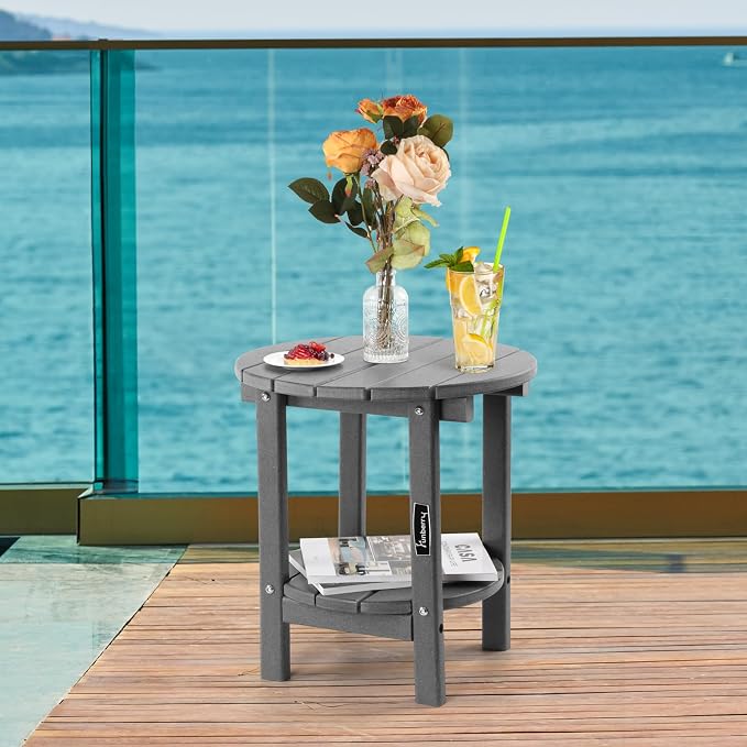 FUNBERRY Outdoor Adirondack Side Table, Patio End Tables | 2-Tier, HDPE All Weather, No Rot or Rust or Crack, UV Fade Shield, Save Space, Easy-Clean for Indoor or Outdoor