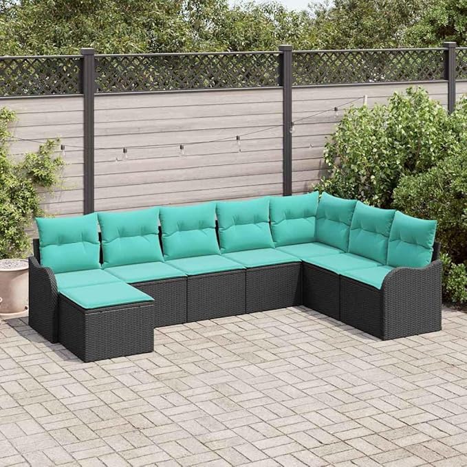 Garden Sofa Set 8 STK. Black Poly Rattan Outdoor Furniture Set with Patio Conversation Sets for Garden Seating and Outdoor Living Space