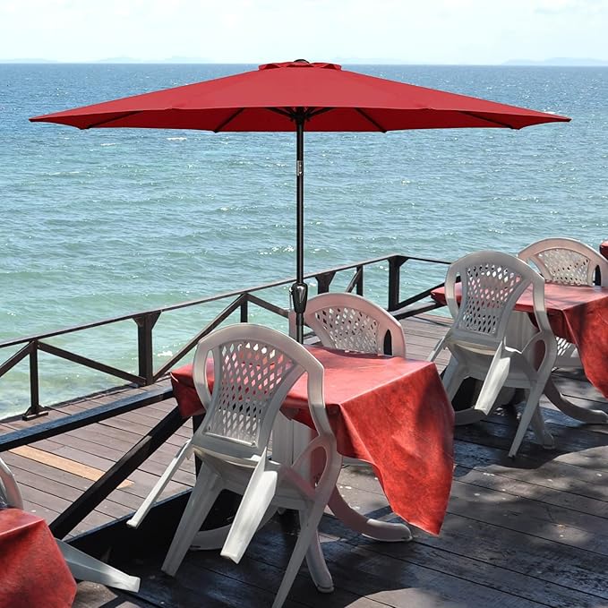 YSSOA 2 Pack 7.5' Patio Umbrella Outdoor Table Market Yard Umbrella with 6 Sturdy Ribs, Red