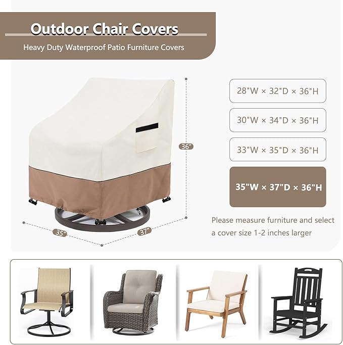 Outdoor Chair Covers Heavy Duty Waterproof Patio Furniture Covers, 35" W x 37" D x 36" H Outdoor Furniture Cover 2 Pack (Beige & Brown)