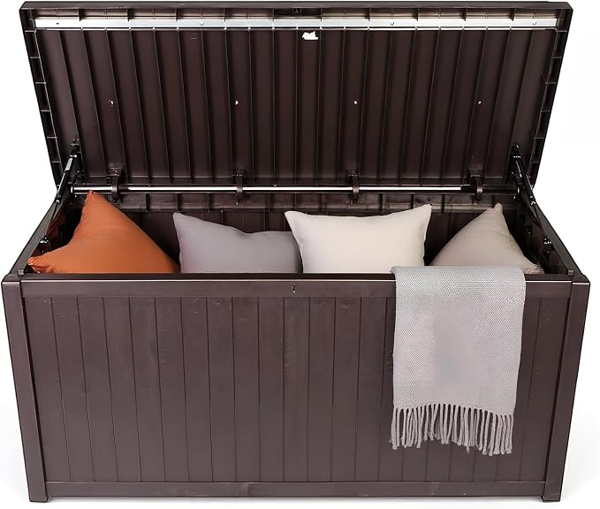 Large Deck Patio Box Lockable Organization and Storage Box Waterproof for Furniture Outdoor Cushions Garden Pool Tools