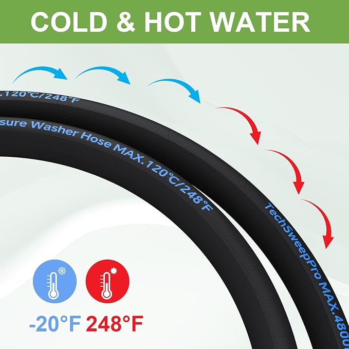 3/8" 4800PSI Pressure washer hose 100ft for cold and hot water Max 248°F with 3/8"quick connect Kink resistant Steel Wire Braided Power Washer Hose with M22 14mm Adapter,Blue