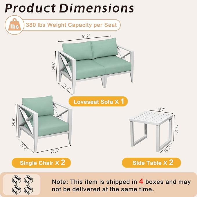 MBY 6-Piece Oversized Aluminum Patio Furniture Set–White Outdoor Conversation Sofa Set with Coffee Table, Deep Seating, Rust-Proof, All-Weather for Backyard, Deck, Balcony