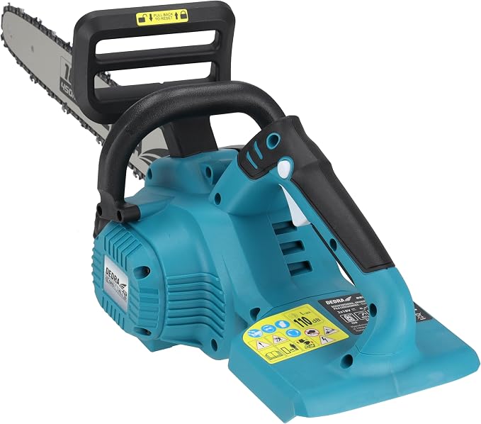 DEDRA Cordless Chainsaw 18 Inches, 2 x 18 V, Guide Rail 18 Inches, Double Power Supply, with Safety Brake, Brushless Motor, Tool-Free Chain Tension, without Battery/Charger