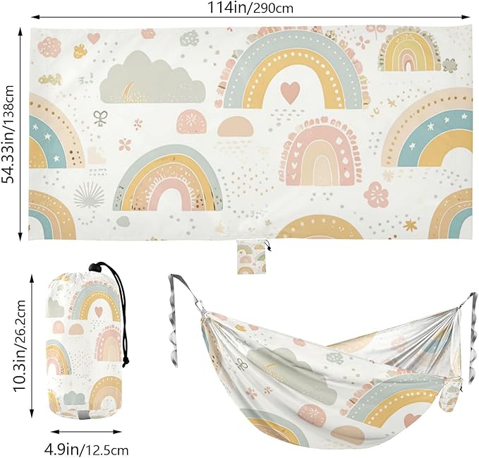 Cute Cartoon Rainbows 330lb Capacity Outdoor Hammock with Tree Straps Swing Hammock for Indoor Outdoor Patio hamacas para adultos