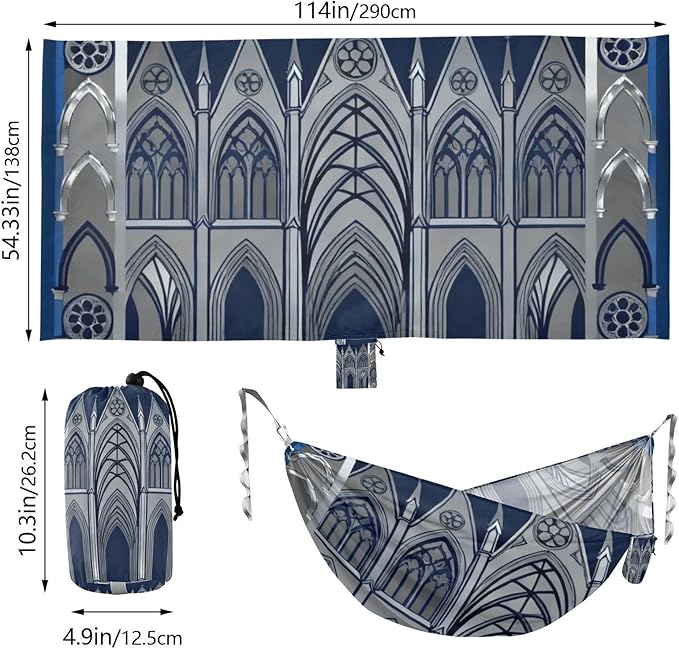 Gothic Cathedral Pattern Outdoor Hammocks with Tree Straps Cloth Hammock for Camping Travel Accessories