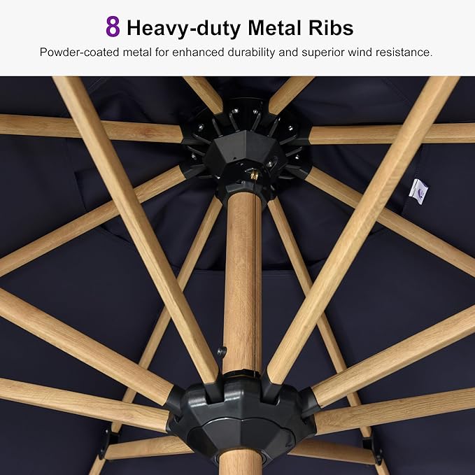 PURPLE LEAF 11 Feet Patio Umbrella Outdoor Table Umbrella Round Aluminum Market Umbrella with 8 Sturdy Ribs & Crank Commercial Outdoor Umbrellas for Garden Deck Patio, Navy Blue