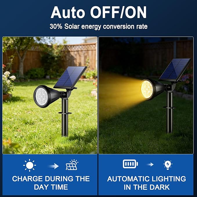 WELALO Solar Spot Lights Outdoor Waterproof IP65, 6 Pack 4 Lighting Modes Solar Powered Landscape Spotlights with Auto On/Off, Solar Garden Christmas Yard Pathway Wall Lights for Outside, Warm White