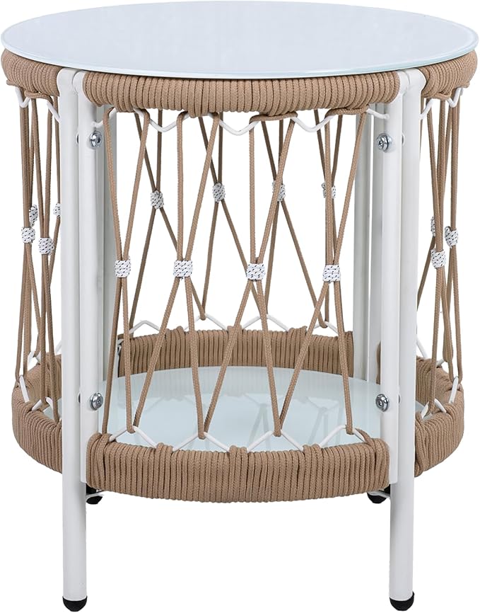 Christopher Knight Home Janna 3-Piece Bohemian Outdoor Patio Furniture Set, Set of 2 Swivel Lounge Chairs with Cushions & Glass Top Side Table, Patio Conversation Set for Garden, Beige + Natural