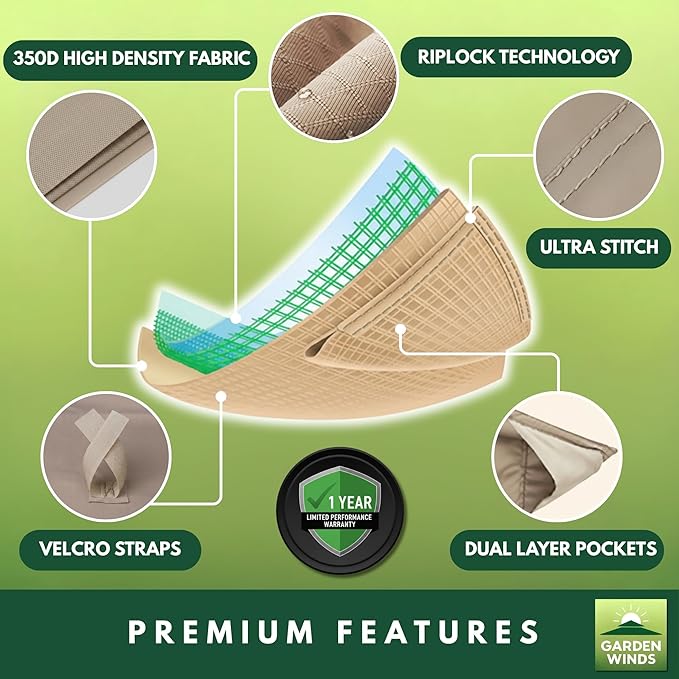 Garden Winds Reinforced RipLock 350 Replacement Canopy Top Cover Compatible with Garden Treasures 11’ Offset Umbrella Models YJAF-819R, YJAF-819D, YJAF-81903A, YJAF-81903B, YJAF-81903C - Beige